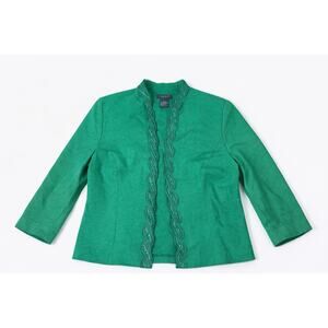 Koret Green Lace Trim Blazer Open Front 3/4 Sleeve Women's Jacket Size L